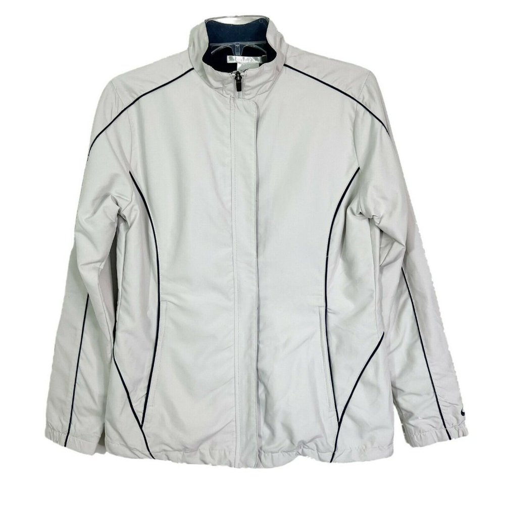 Nike Golf Womens Long Sleeves Full Zip Mock Neck Windbreaker Jacket Size S Cream